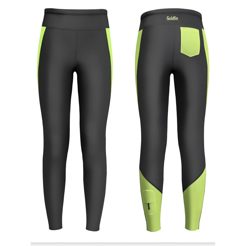 Goldfin Wetsuit Pants Kids Size 10 Black Neon Yellow Excellent 2mm Neoprene